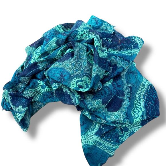 Blue & Green Lightweight Paisley Scarf - Picture 1 of 3